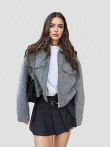 2025 Autumn/Winter Fashion Street Style Lapel Long Sleeve Double Pocket Zipper Women Jacket