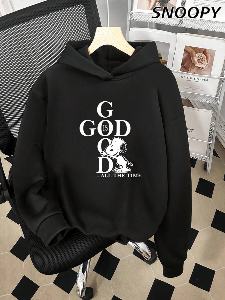 God Is God All The Time Casual Women's Basic Sweatshirt, Cartoon Print Crewneck Loose Knit Top, Fall, Winter