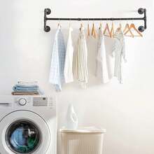 HUOMAQFAN Industrial Pipe Clothes Rack 40 Inch, Wall Mounted Black Iron Clothing Rack, Heavy Duty Space Saving Garment Rod For Closet, Laundry Room, Bedroom And Modern Home Decor - màu đen - Xem 3