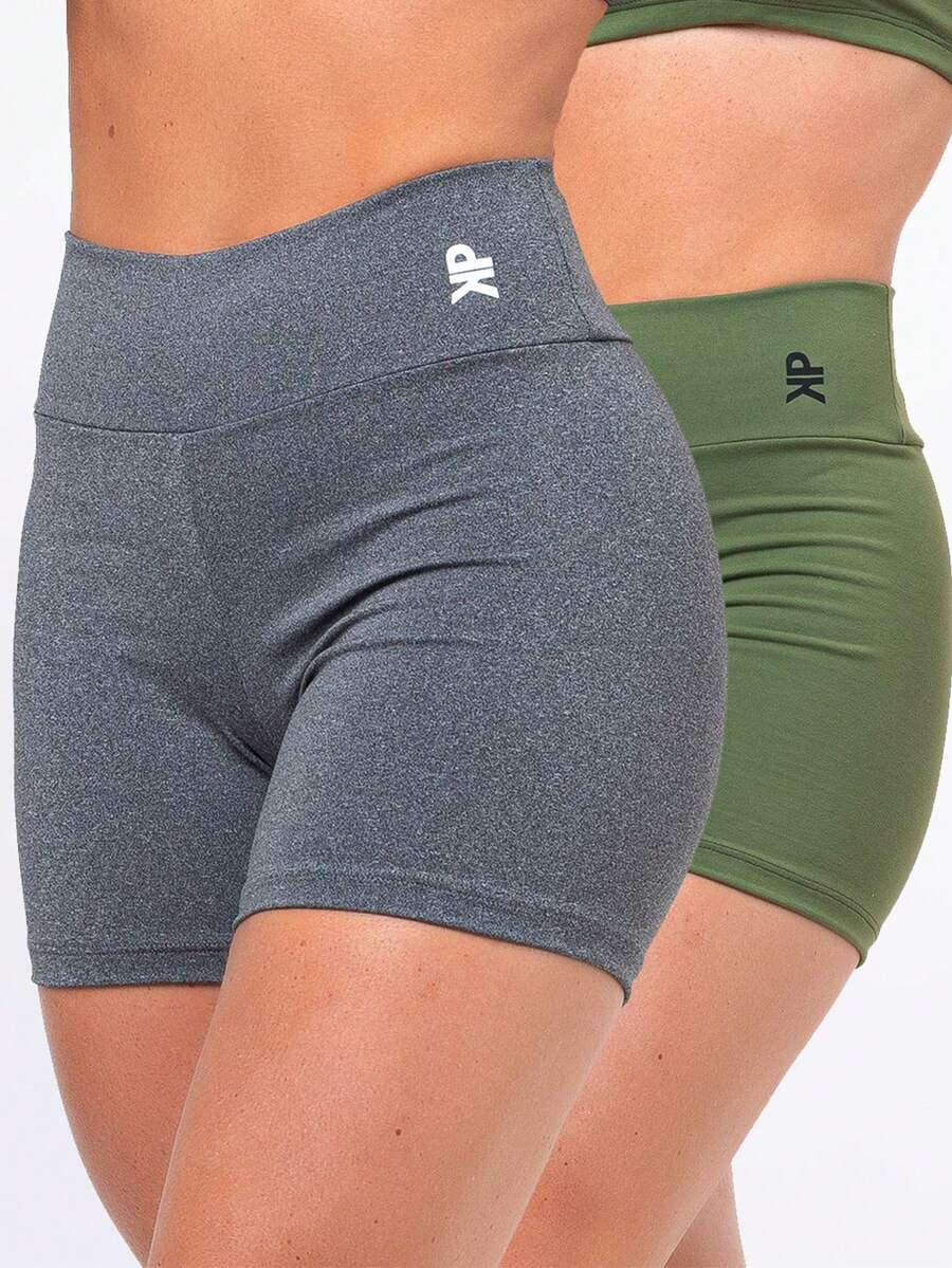 Kit 2 Women's Fitness Shorts High Waist Zero Transparency Blackout Gym Basic Bermuda Shorts Women's Crossfit Yoga - 綠色+灰色 - 查看 1