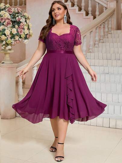 Women's Elegant Casual Chiffon Embroidery Sheer Asymmetrical/Asymmetrical Formal Event Bridesmaid Dress For Graduation, Homecoming, Wedding, Party, Summer, Autumn, Spring