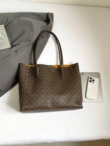 时尚大容量手提包，休闲日常使用，个性化手提包，百搭时尚女士手提包 - 棕色 - 查看 11