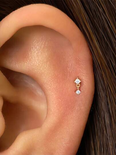 1pc Gold Tiny Dangle Internally Threaded Labret | 925 Sterling Silver Hypoallergenic Stud Earrings | Cartilage Helix Studflat | Back Labret Stud | For Women And Men Daily Wear(Sold As A Single Piece)