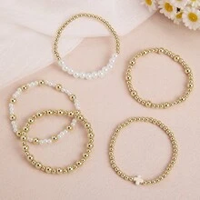 5 Pcs Women's Bracelets Fashionable Personality Style Cross Pearl CCB Beaded Elastic - XY-1394 - Xem 4