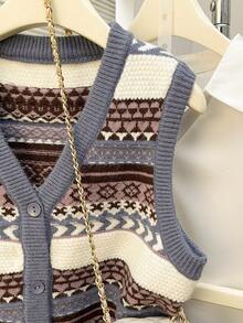 Alicedudu Women's Retro V-Neck Cardigan Vest, Autumn/Winter - Multicolor - View 3