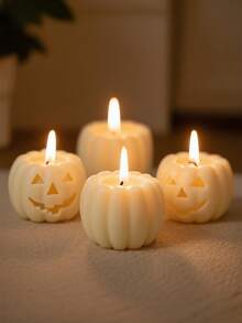 Halloween Pumpkin Silicone Mold Theme - Unique Eye, Nose, And Mouth Relief Design, DIY Handmade Candle Making, Indoor Ornament Making, Gypsum Craft Making, Suitable For Handicraft Art Enthusiasts, Halloween Festival Decorations, Creating A Festive Atmosphere Home Decor Halloween Decor Room Decor - White - View 5