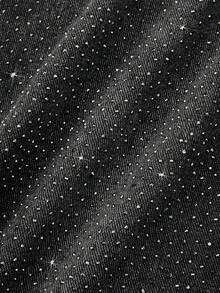 GLOURI Women's Glitter Rhinestone Cargo Trousers Jeans - High Waist Denim W/ Functional Pockets | Dazzling Statement Pants For Festivals & Night Out & Party - Black - View 5