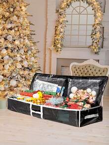 1 pieza Caja de almacenamiento de papel de regalo, organizador de embalaje de regalo, caja de almacenamiento de papel de regalo resistente al agua y a los desgarros, bolsa de almacenamiento navideño con forro interior - Negro - Ver 9