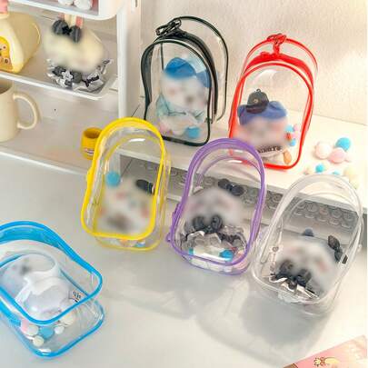 别致的怪物透明 PVC 储物袋，防尘透明保护展示盒，适用于站立/坐姿玩偶，便携式防水 PVC 收纳盒，带钥匙扣，适用于拉布布等玩偶，线缆加耳机，特色情人节/圣诞节礼物（不含玩偶），适用于拉布布