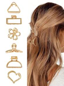 2pcs Women's Fashion Simple Casual Versatile Small Golden Rectangle Semi-Circle Metal Hair Clips Fashion Hair Accessories Beauty Claw Clips Casual Hair Claw Fall Winter For Vacation Outfits Woman