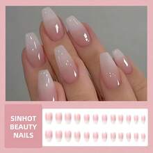 24pcs Short Coffin Press-On Nails – Jelly Pink Ombre Fake Nails For Women & Girls, DIY Manicure Kit - Màu Hồng baby - Xem 5