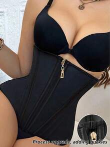 1pc Zipper Waist Trainer, High Compression Waist Cincher, Women Underbust Shapewear, Mesh Waist Trimmer, Stretchy Fabric, Recommend Selecting Smaller Size - Black - View 3