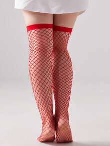 1 双女士透明渔网及膝袜，带优雅蝴蝶结细节 - 防钩，薄款，黑色 JK 风格，手洗涤纶，适合休闲或正式穿着，紧身袜，渔网裤袜和长袜 - 紅色 - 查看 5