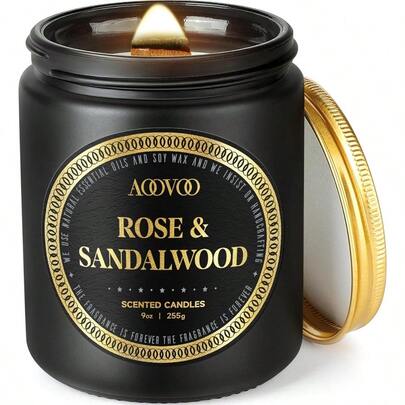 FjcScented Candles For Men Rose Sandalwood Candles For Home Scented Crackling Wood Wick Soy Candle Strong Fragranced Masculine Black Candle Gift For Women Men 9ozyq