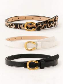 1/2/3 件套豹纹字母 U 型合金扣女士细腰带，适合休闲、商务、约会、派对、四季秋季、万圣节 - 彩色 - 查看 1