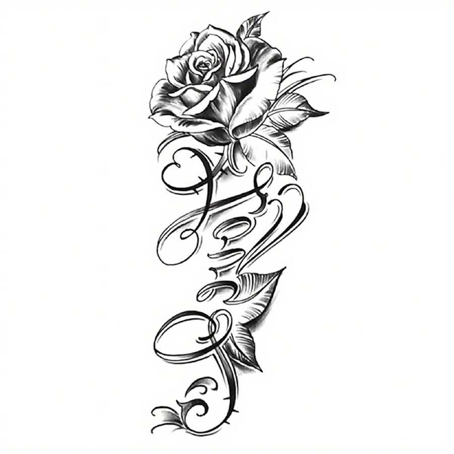 1 Sheet Temporary Tattoo, Rose And English Letter Tattoo Sticker, Waterproof Arm Shoulder Leg Body Art - Nhiều màu - Xem 1