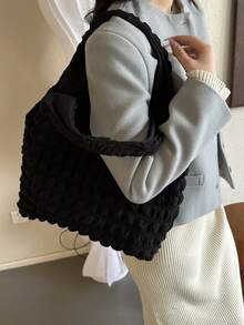 别致的云朵、泡泡和花朵印花单肩包，女学生新款背心包，简约帆布购物手提包，书包，便携，可折叠，大容量，适合少女、女大学生、大学、中学、高中 - 彩色 - 查看 5