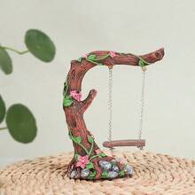 1pc Swinging Tree With Swing Garden Decor (Multiple Color Options) - Vintage Stump With Pink Flowers, Suitable For Succulents, Indoor Tabletop Display, Unique Rustic Style Gift, Outdoor Space Decor, Living Room Decor, Ideal Birthday, Christmas, Halloween, Thanksgiving Holiday Gift