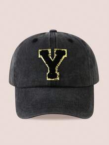 1pc Women/Men 26 Letter Baseball Cap, Washed Brim Sun Hat, Suitable For Outdoor Activities And Daily Wear, UV Protection - Black Gold Label-black Washed Cap - View 16