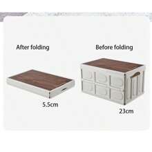1 White Foldable Storage Box, A Collapsible Camping Crate With A Wooden Lid, Suitable For Indoor Storage Of Toys And Snacks; A Portable Storage Container, Applicable To Outdoor Barbecues, Picnics, Fishing Trips, As Well As Home Garage Organization.