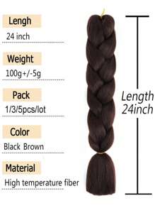 1/3/5pcs/Pack Ombre Braids Jumbo Braiding Hair Ponytail Synthetic Crochet Hair Extensions Fashionable For Daily Use Party Cosplay Halloween 24inch - Black Brown - View 3