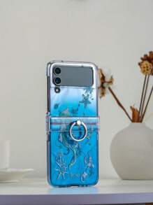 Star 1pc Holographic Water Wave Jellyfish Pattern Electroplated Folding Phone Case With Kickstand, Compatible With Samsung Galaxy Z Flip3 5G, Galaxy Z Flip4 5G, Galaxy Z Flip5 5G, Galaxy Z Flip6 5G, Galaxy Z Flip7 5G