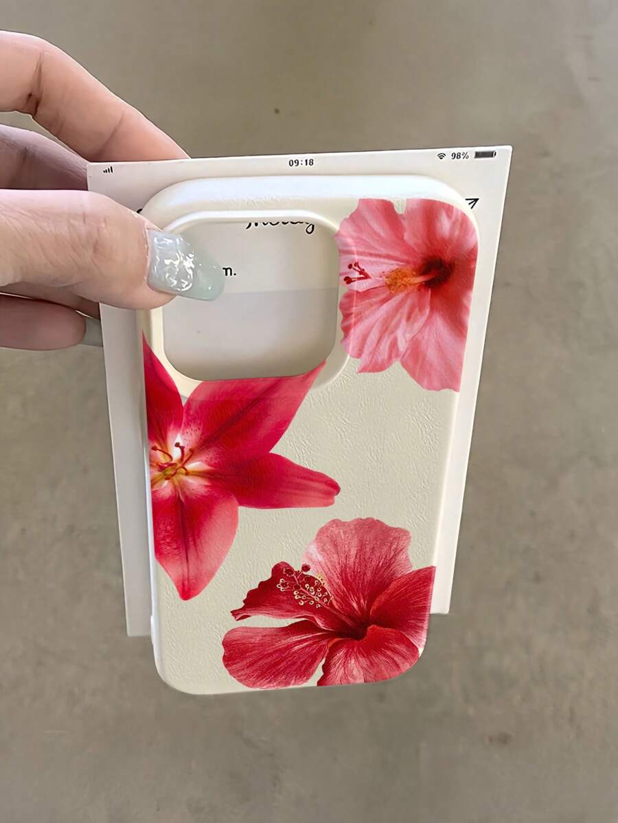1 pieza Funda de teléfono a prueba de golpes con cobertura total de TPU con patrón floral blanco y rojo oscuro compatible con Apple 16, 15, 14, 13, 12, 11 Pro Max, Series