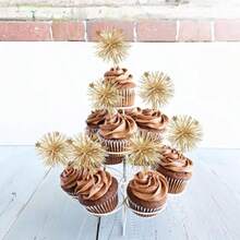 5/20 chiếc que cắm bánh cupcake hình pháo hoa bằng giấy bạc, trang trí bánh sinh nhật, que cắm cocktail bằng dây kim loại sáng bóng, thích hợp cho tiệc sinh nhật, đám cưới, tốt nghiệp, màu vàng. - Màu vàng - Xem 4