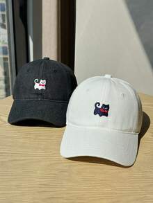 2025 New Cute Cat Embroidery Baseball Cap, Suitable For Women & Men, Large Head Circumference - Cat - View 3