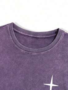 Men Crew Neck Graphic Print Short Sleeve Casual T-Shirt, For Going Out, Boyfriend Gift - Màu tím - Xem 4