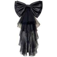 Detachable Satin Ribbon Bow For Bridal Dress Bows With Irregular Tulle Tails, Set Of 2, Black And White - 黑與白 - 查看 2