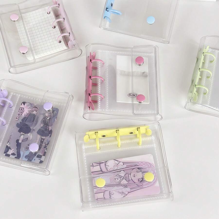 迷你三环马卡龙活页夹封面、双扣DIY收藏书、御宅族活动、透明贴纸书活页夹、贴纸笔记本、粘合剂补充装 - 彩色 - 查看 1