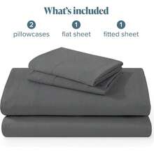 FORZZZ 4 Piece Queen Bed Sheet Set- Luxury 2000TC Ultra-Soft Microfiber Bedding Sheets & Pillowcases -Breathable Bedding - Wrinkle, Fade, Stain Resistant-Deep Pocket Flat Fitted Bed Sheet Set - 深灰色 - 查看 5