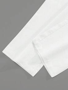 Men's Solid Color Linen Button-Up Long Sleeve Mandarin Collar Shirt And Pants, Vacation Casual Husband 2-Piece Set