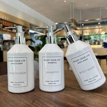 3 件 500 毫升/16 盎司白色斜肩乳液补充瓶，泵式洗发水、沐浴露、护发素可重复使用塑料瓶，带防水标签，润肤露、化妆品包装、浴室沙龙分配器套装