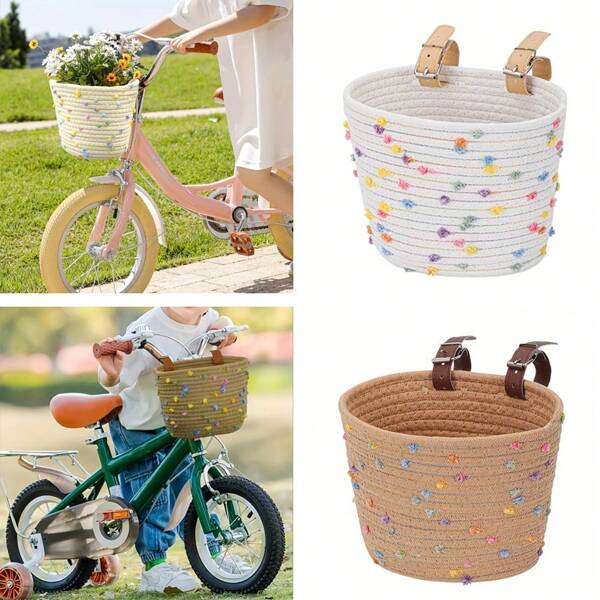1pc Bicycle Basket, Bicycle Basket For Boys And Girls, Large Storage Capacity, Bicycle Basket Woven With Susa Rope, Cute Bicycle Decoration Accessories, Suitable For Bicycles, Balance Bikes And Scooters.