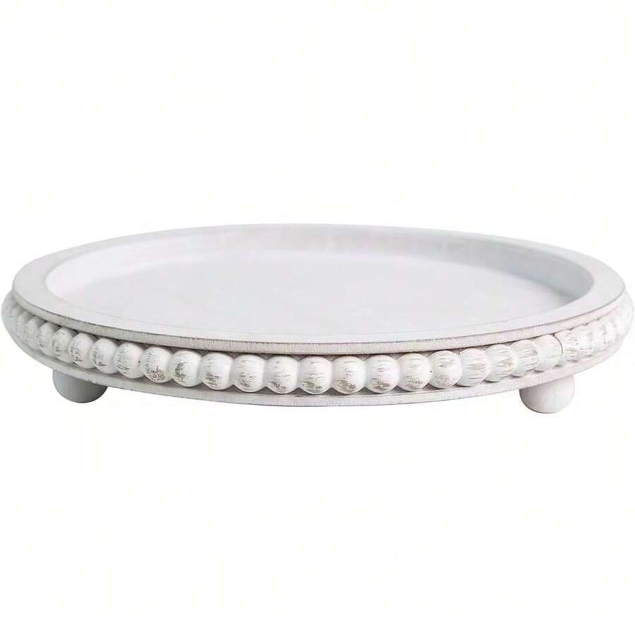 1 Peça Bandeja Redonda de 12 Polegadas, Adequada para Decoração Doméstica - Bandeja de Contas de Madeira - Decoração para Sala de Estar, Mesa de Centro, Cozinha, Mesa de Jantar ou Bandeja de Servir Estilo Fazenda para Organizador de Armazenamento de Mulheres, Essenciais de Viagem, Volta às Aulas, Armazenamento de Dormitório, Decoração de Outono