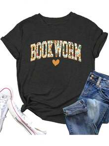 Plus-Size Summer Women'S Clothing Reading Shirts For Wo Book Worm Shirt Reading Teacher Shirt Funny Book Graphic Tee Tops Book Lover Gift-100% Cotton T-Shirt - 黑色 - 查看 1