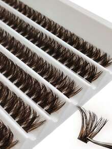 200pcs Brown D-Curl 80D Fluffy Cluster False Eyelashes & 9-16mm Mixed Length Extra Large Capacity Cluster Lashes & 3D Effect & DIY Personalized Eye Makeup & Natural Soft Thick & Enlarging Eye Makeup Effect, Suitable For Makeup Beginners - D - View 3