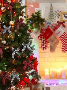 20 pezzi Confezione regalo di fiocchi natalizi - Fiocchi in tessuto scozzese classico rosso e nero, decorazioni natalizie senza batteria per Natale, Capodanno, decorazioni festive invernali, fiocchi per albero di Natale, accessori per la casa stagionali, pezzi decorativi realizzati, decorazioni natalizie, decorazioni per la casa, decorazioni natalizie, decorazioni per la stanza