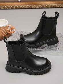 切尔西靴经典圆头仿皮踝靴侧拉链防滑鞋底秋冬女童男童儿童 - 黑色 - 查看 6