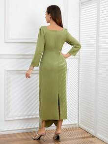 JINLICX Elegant Long Sleeve Square Neck Formal Dress, Suitable For Evening Gala, Party, Wedding - Green - View 4