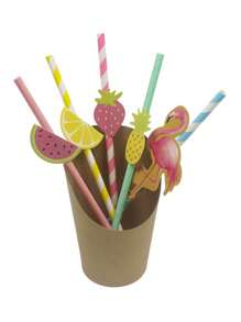 10/20 支柠檬纸吸管一次性鸡尾酒吸管用于饮料条纹吸管用于奶昔柠檬水摊位用品装饰，独立包装的柠檬形状塑料吸管，生日派对新娘送礼会婚礼用品，厨房，夏日派对，泳池派对，万圣节和圣诞节派对用品 - 彩色 - 查看 10