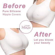 QY MUQU Nipple Covers Breast No Show Pasties Reusable Women Sticky Seamless Silicone Breast Covers 2 Pairs Petals 8380 - 粉紅色(2花+2圓) - 查看 6