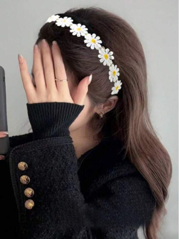 1pc Women's White Elegant Minimalist Daisy Headband, Suitable For Any Occasion, 1/2/3 Pcs, Hair Band, Hair Hoop