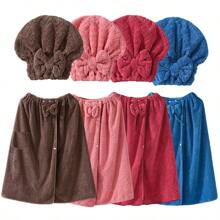 1 Set Bathrobe & Hair Towel, Plus Size Up To 300lbs, Large Absorbent Bathrobe & Wrap Skirt