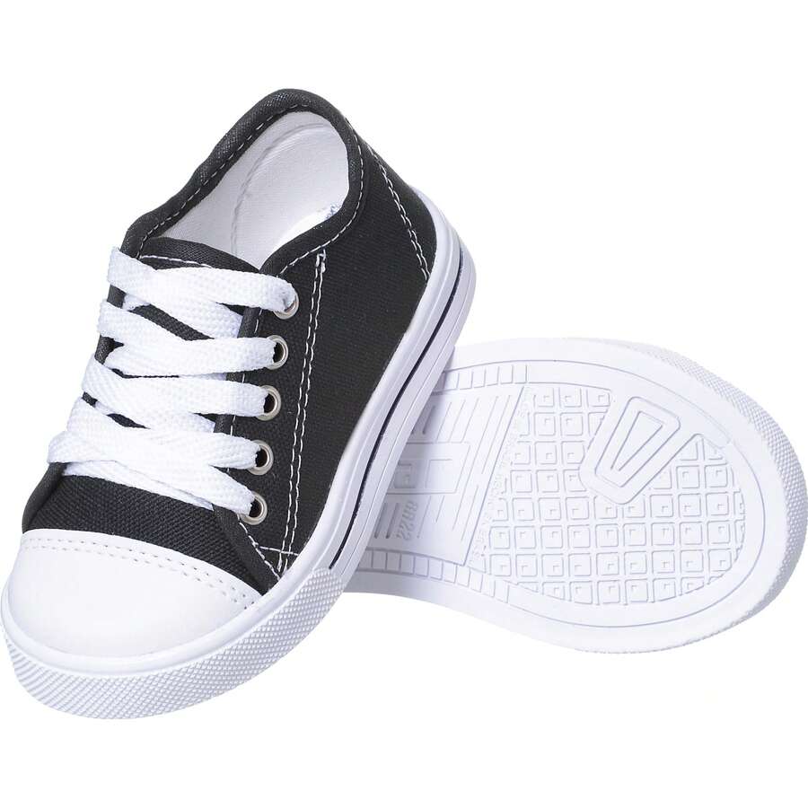 Tenis Infantil Para ir pra Escola Menino Menina - Preto e Branco - Visão 1
