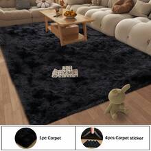 WISH TREE Area Rugs For Living Room, Fluffy Shaggy Rug Soft Carpets, Big Rugs For Bedroom Dorm Home Decor Aesthetic Halloween Christmas Decorations And Gifts - 黑色 - 查看 2