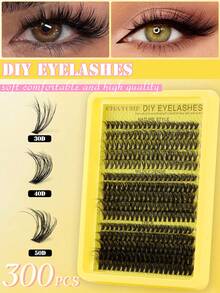 300 簇睫毛浓密蓬松纤细睫毛 0.07 毫米 D 卷曲假睫毛 30D-160D/10-18 毫米混合长度仿貂皮单根睫毛自然柔软睫毛延长化妆品适合任何风格