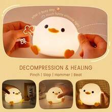 Duck Lamp, Cute Pea Duck Night Light, 2 Levels Dimmable Ducky Night Lamp, LED Squishy Animal Light , Rechargeable Bedside Touch Silicone Lamp, Unique Dorm Decor Gift - Vịt Do Do - Xem 3